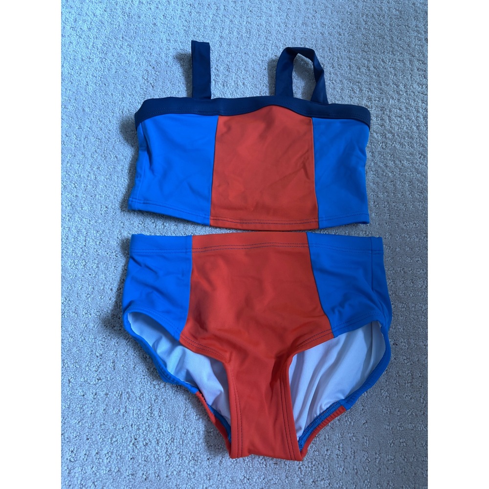 Hanna Andersson Girls Colorblock Two Piece Swimsuit Blue Orange 120 US 6-7